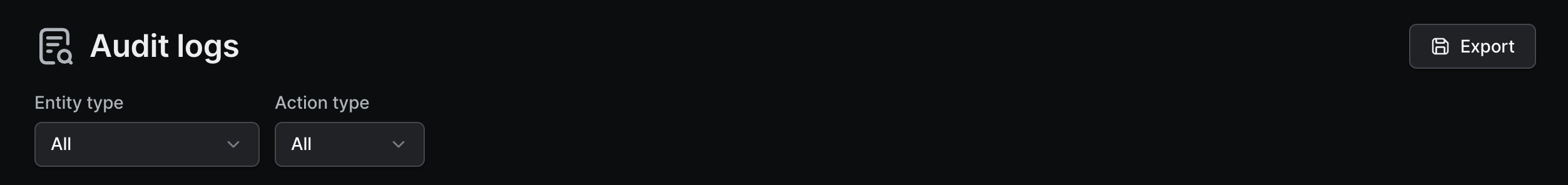 Audit logs export button.