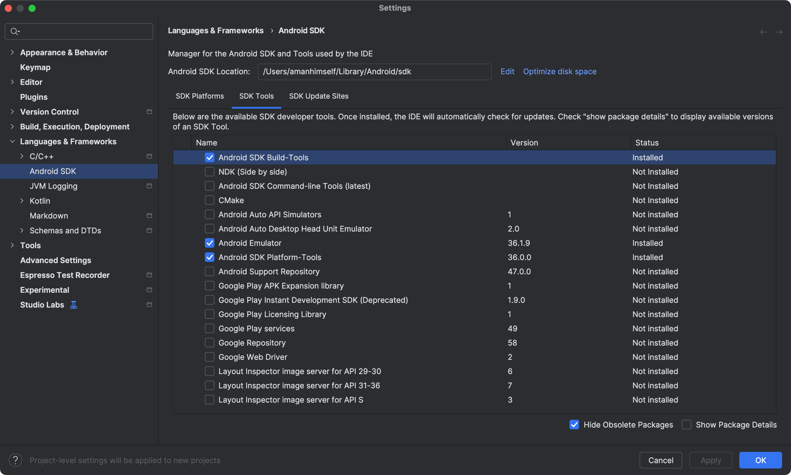 Android SDK build tools.