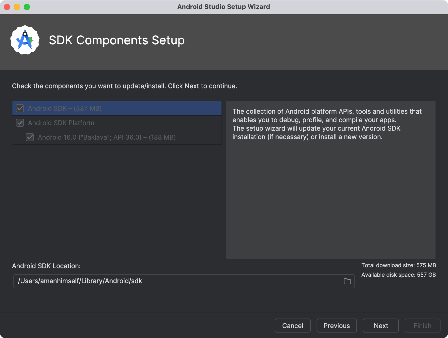 Android Studio SDK Components setup