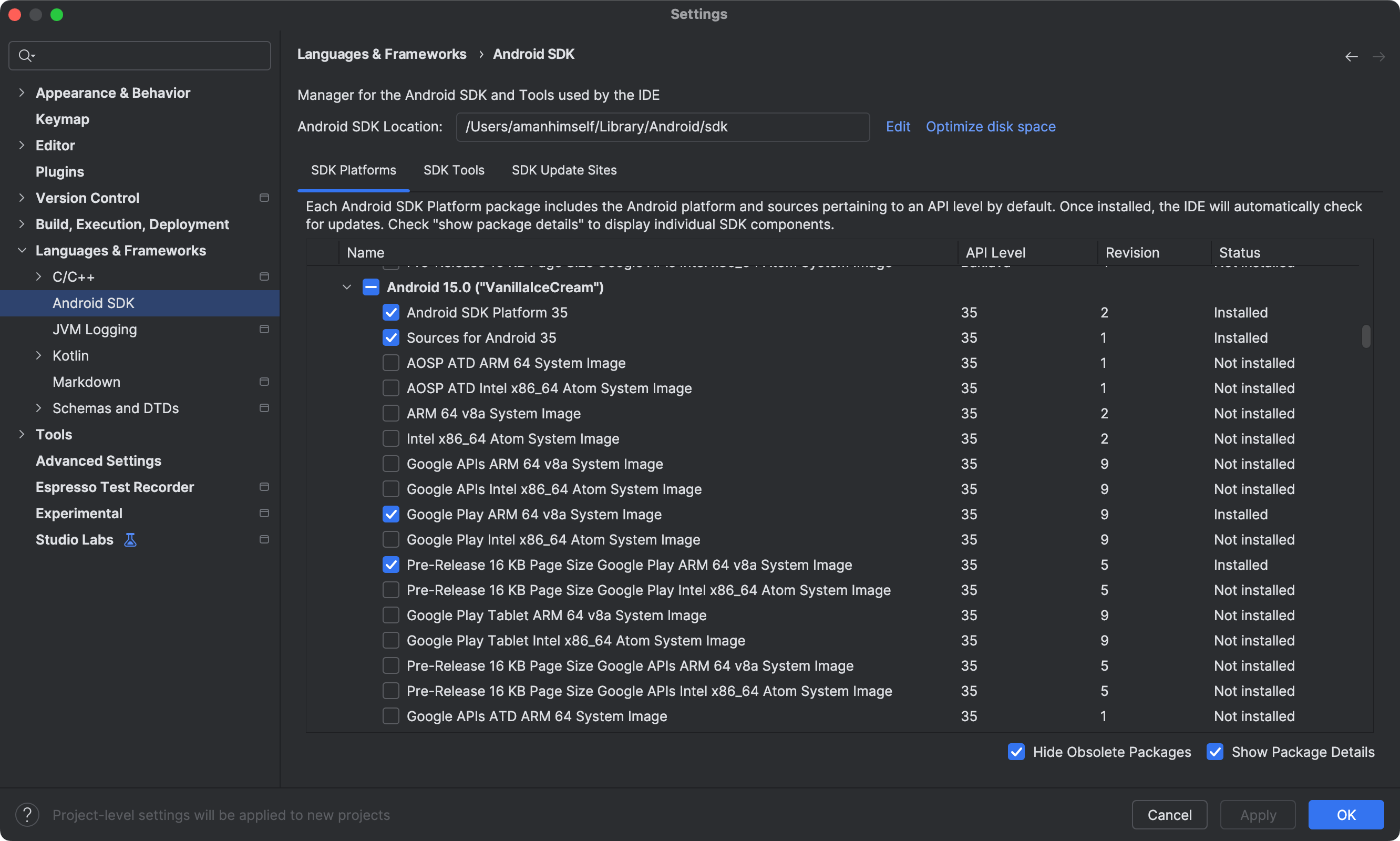 Android SDK Platforms