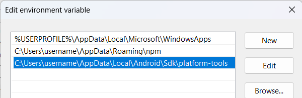 Setting up platform-tools user variable.
