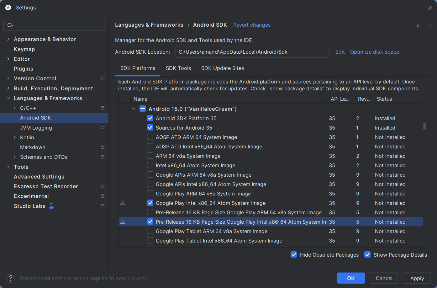 Android SDK Platforms