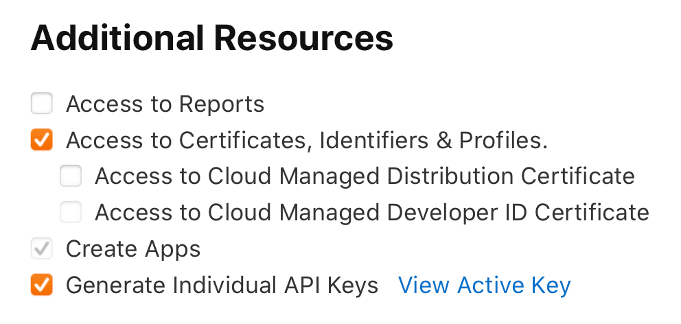 Access to Certificates, Identifiers, and Profiles settings in App Store Connect.