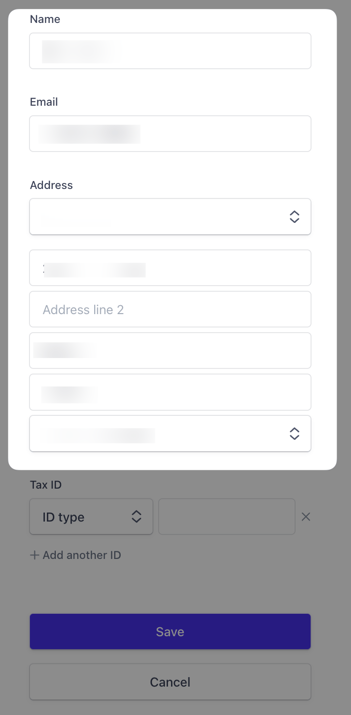 On Billing information, enter the new name, email, or address and click Save to update the billing details.