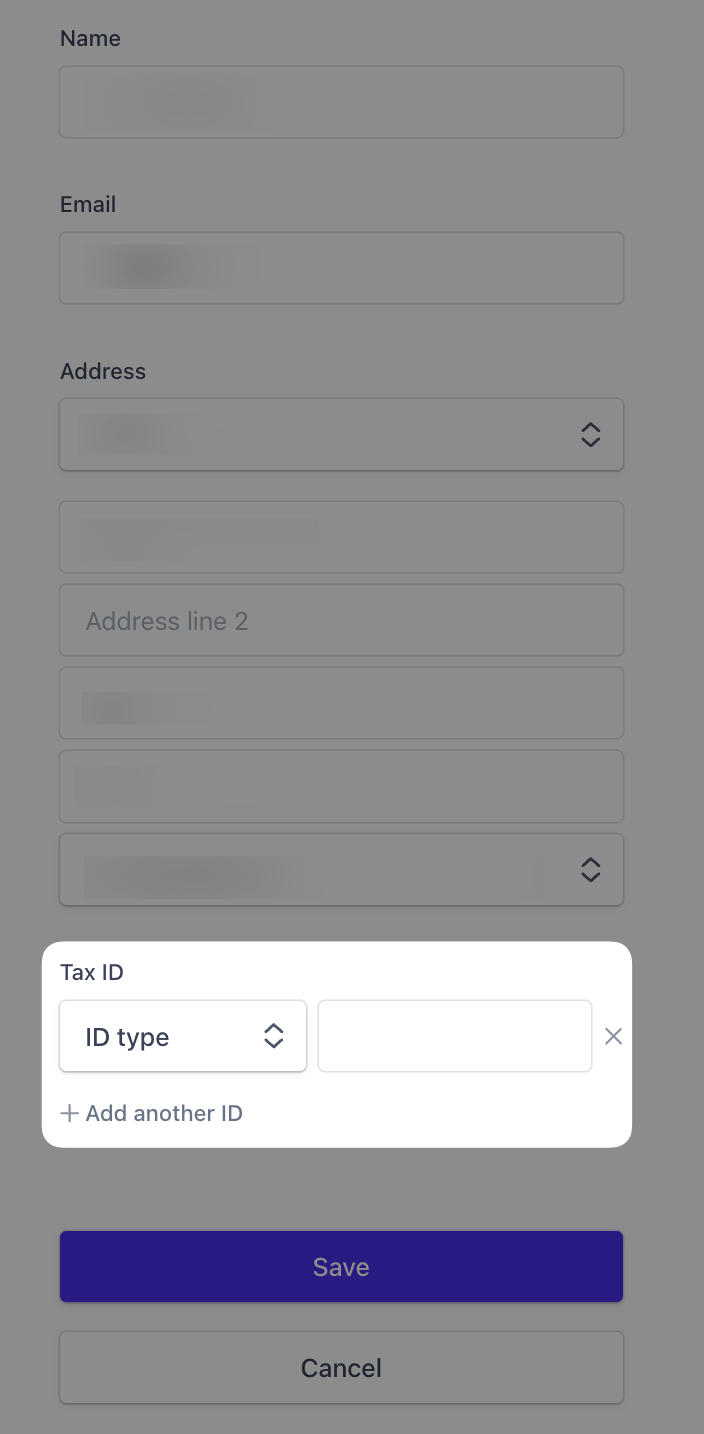 On Billing information, enter the new tax ID and click Save to update the billing detail.