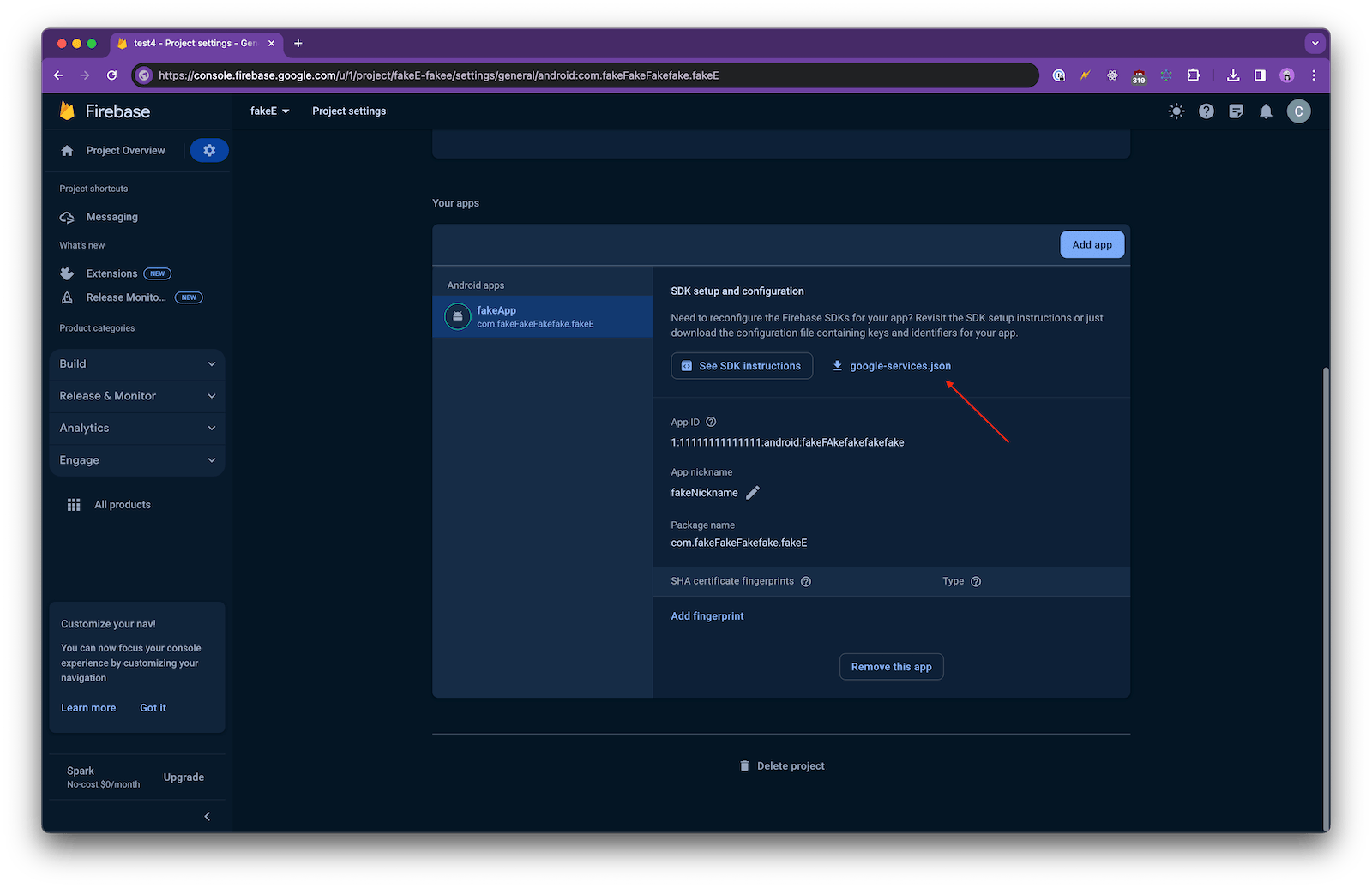 从 Firebase Cloud Console 下载 google-services.json