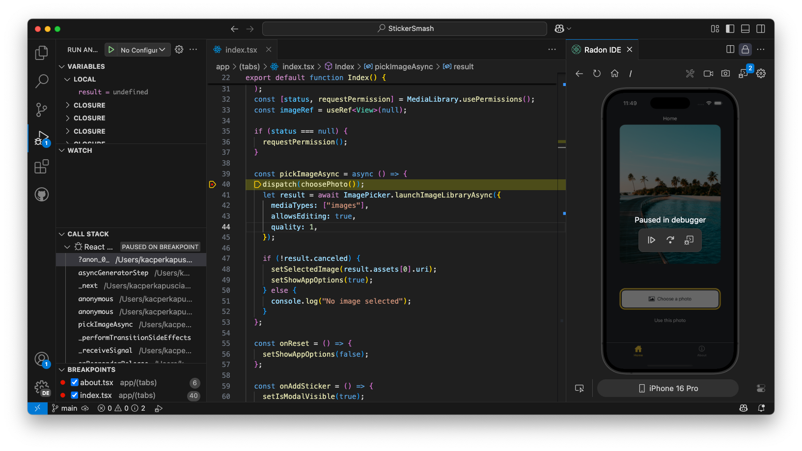 使用 Radon IDE 调试代码。
