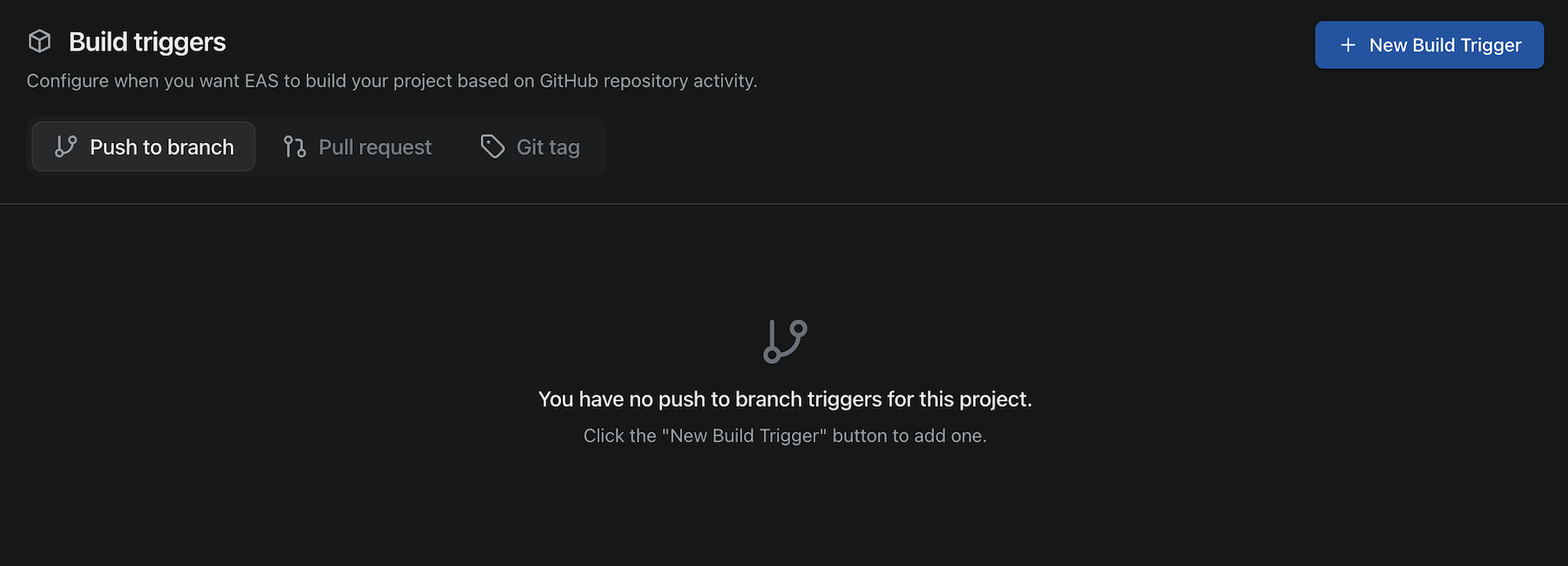 The build triggers section on the Expo project GitHub settings page