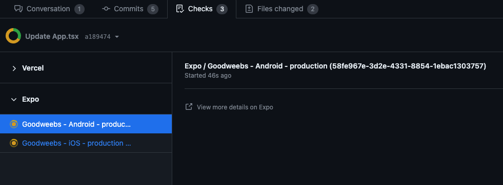 EAS Build check details on a GitHub PR