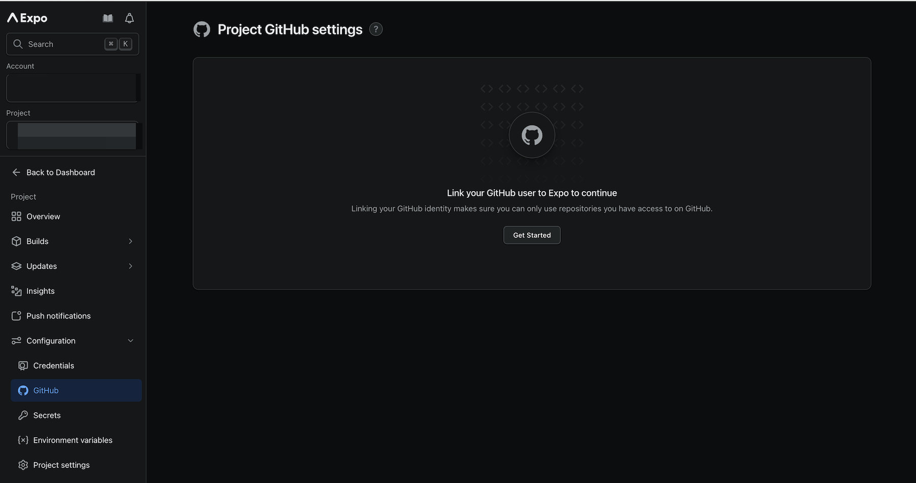 The project GitHub settings page