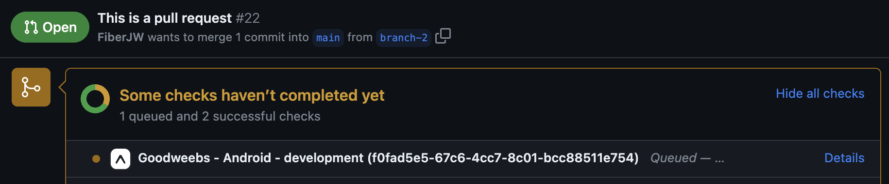 The GitHub checks section on a pull request