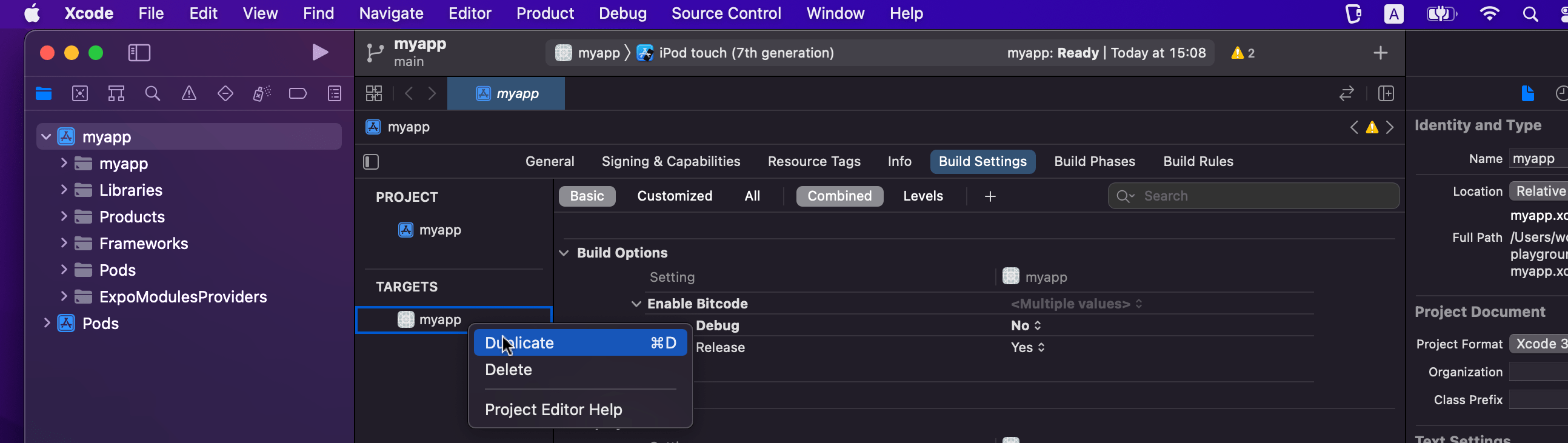 Duplicate Xcode target