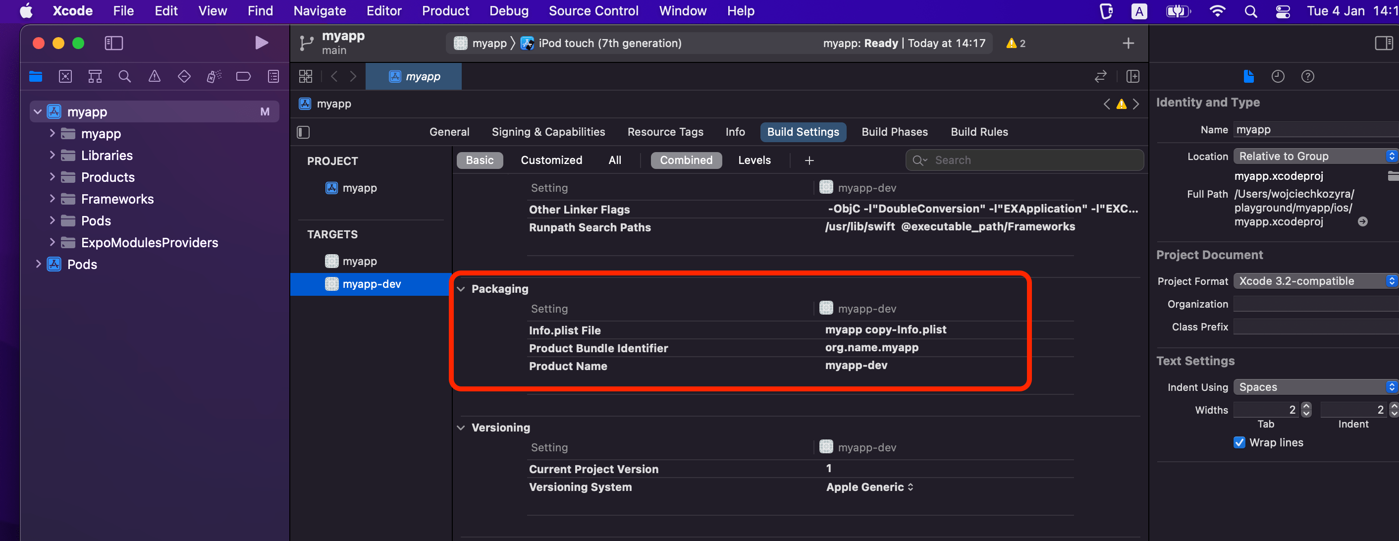 Xcode build settings