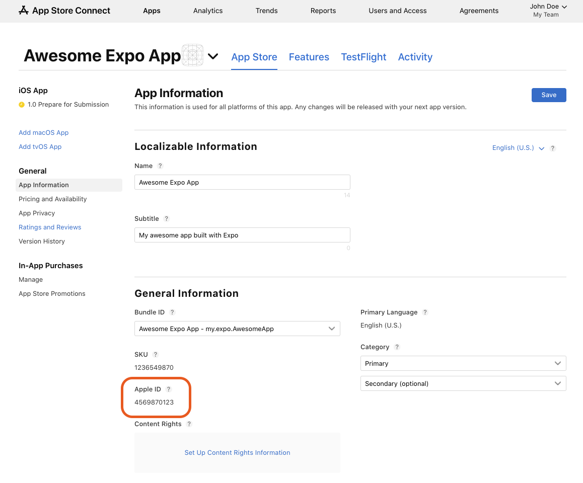 Apple ID and Apple Team ID in App Store Connect