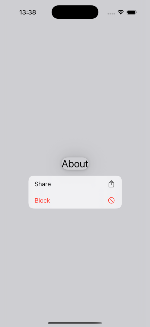 iOS 上上下文菜单的截图。