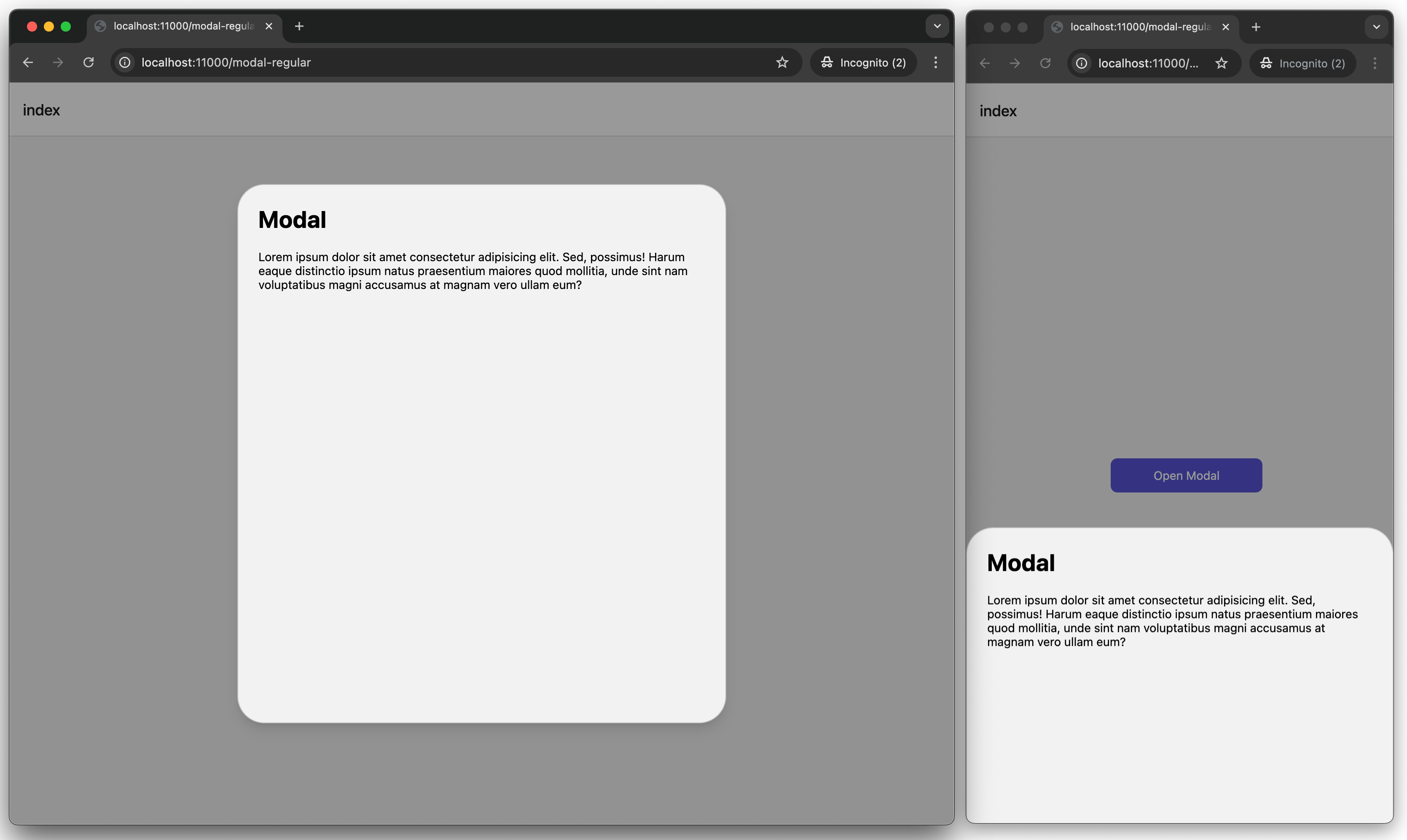 带有角半径的网络模态框.