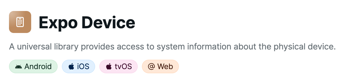 Platform compatibility tags for expo-device library on its API reference.