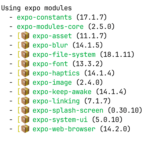 预构建的 Android Expo 模块构建输出示例。