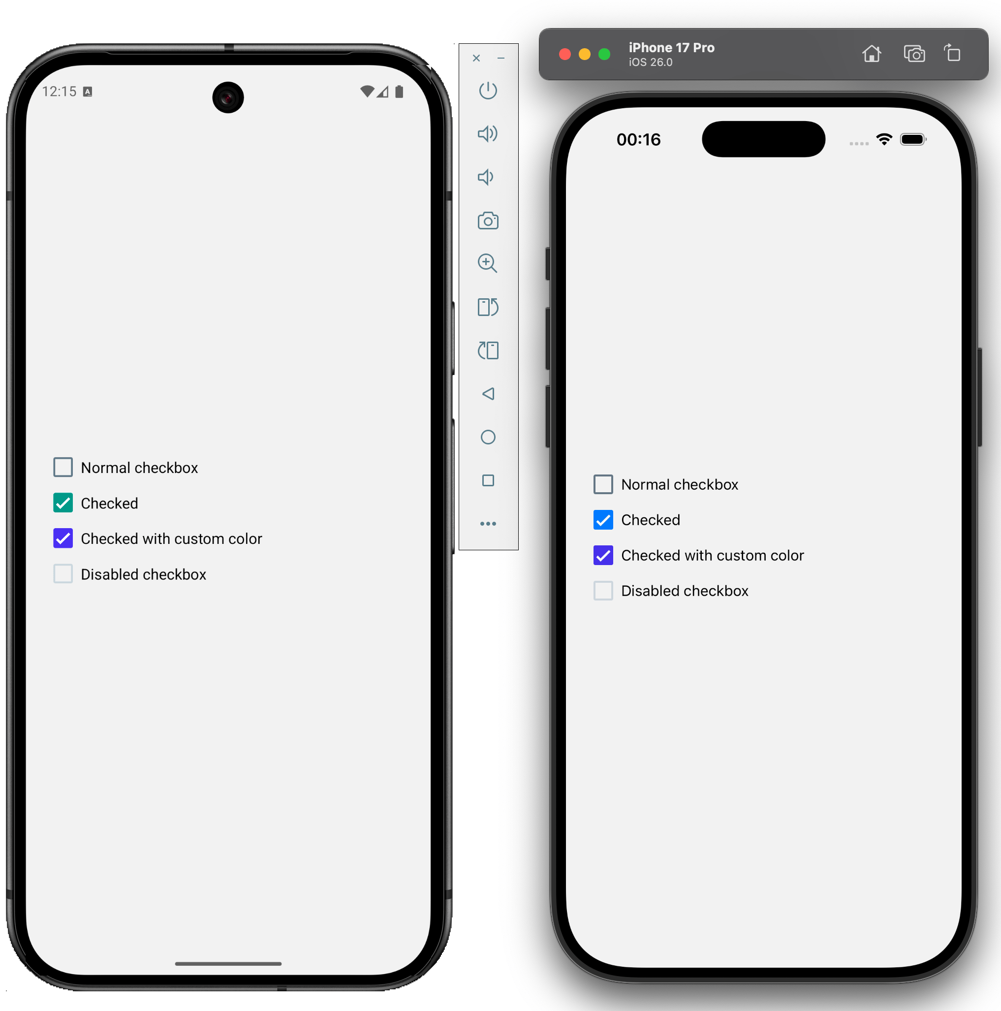 Checkbox component on Android and iOS.