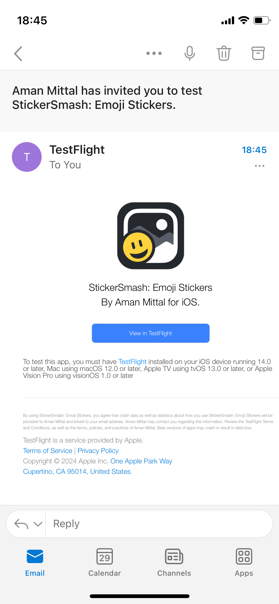 发送给测试用户的电子邮件以进行内部测试