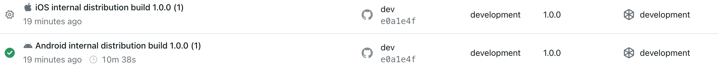 在 EAS 仪表板中为 Android 和 iOS 平台触发的构建
