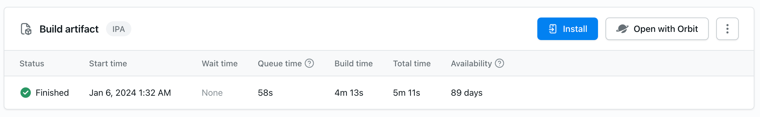 构建工件提供下载 iOS 设备和模拟器的开发构建的选项