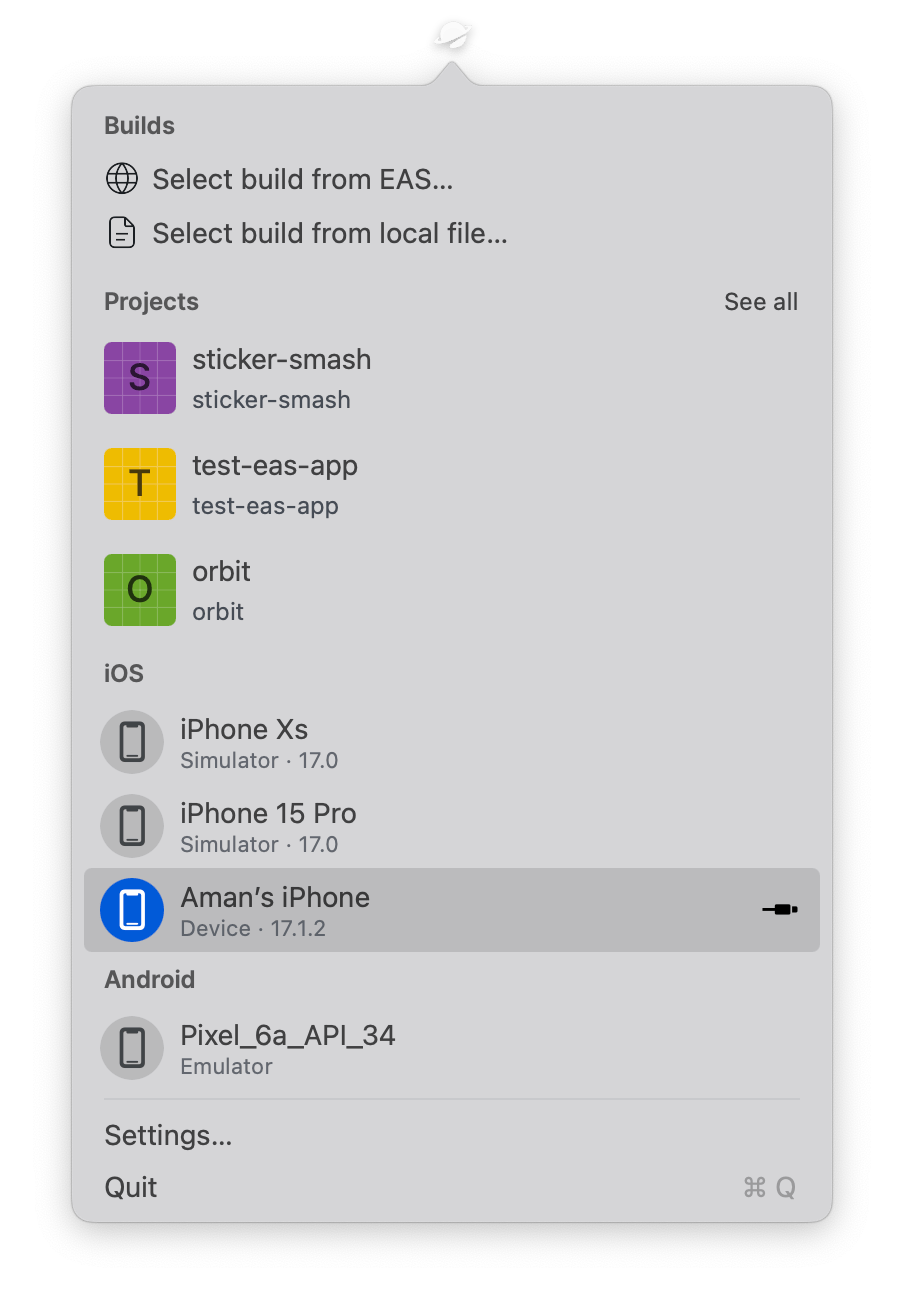 在构建工件中打开以 Orbit 按钮的 EAS 仪表板