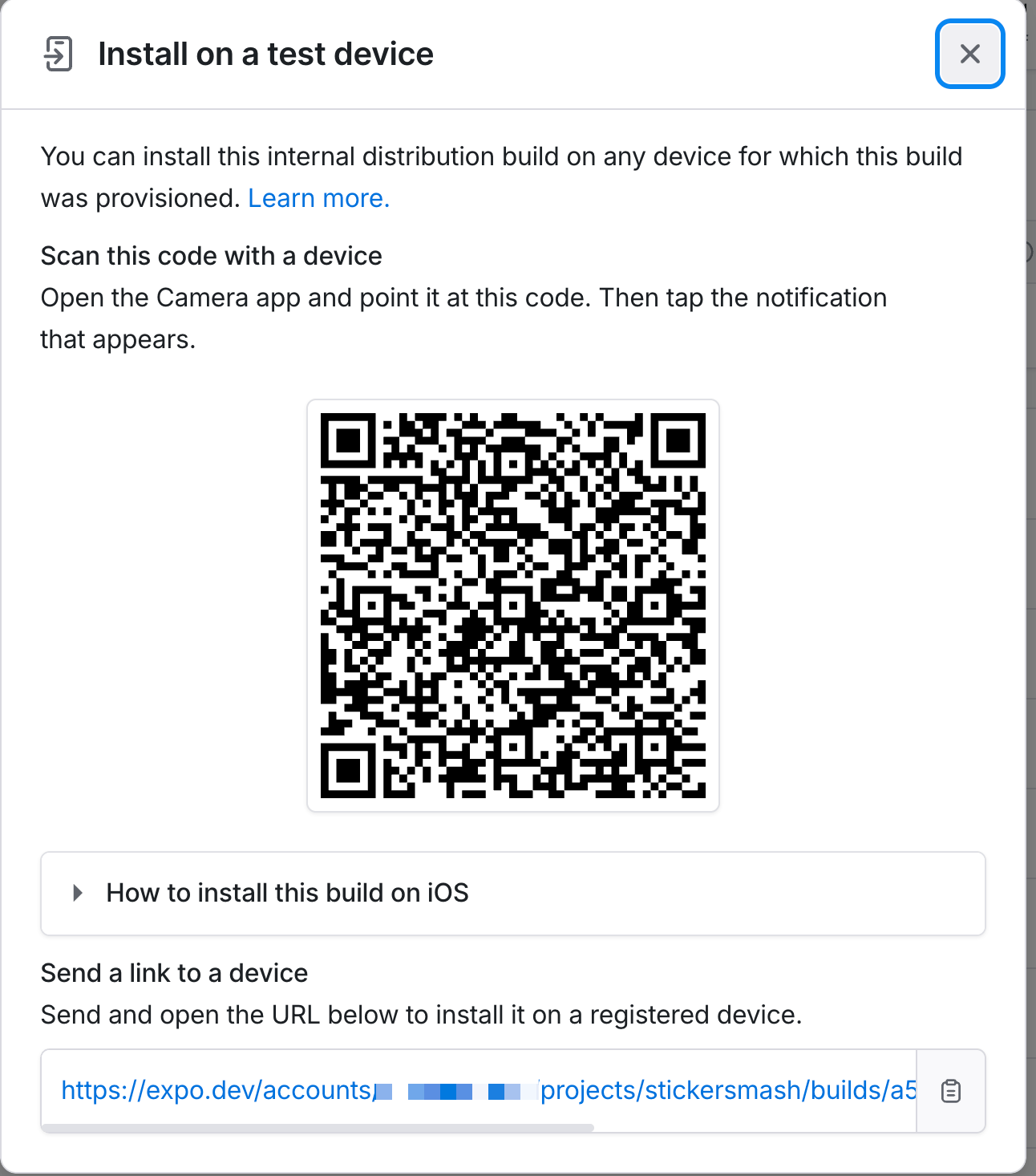 安装按钮生成二维码以便于在 iOS 设备和模拟器上安装