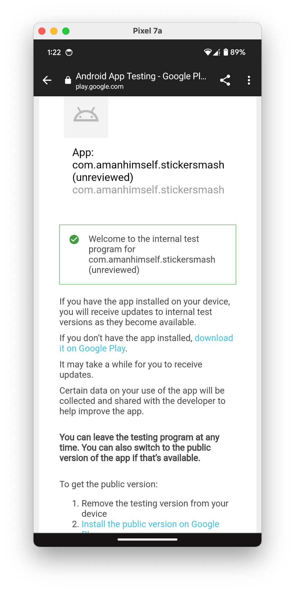 接受邀请后，应用可以在设备上安装